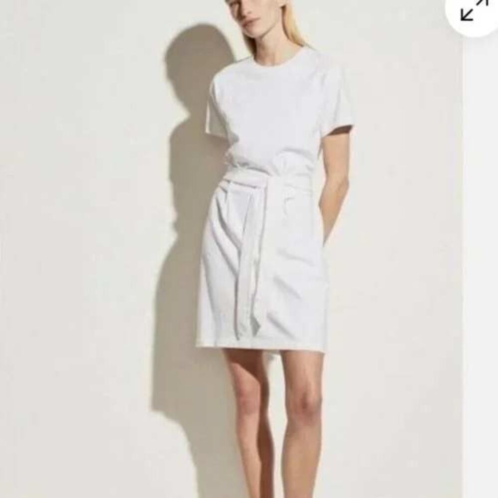 Vince T-Shirt Dress Women‎ L White Cotton Belted Tie Waist V735783502